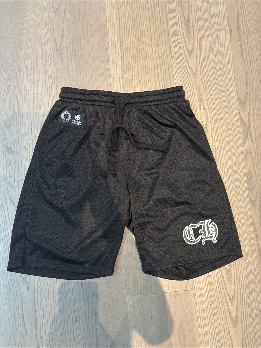 Chrome Hearts Black Mesh Athletic Shorts with White Logo